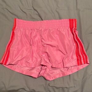 Edikted Pink Athletic Shorts with Red Accents